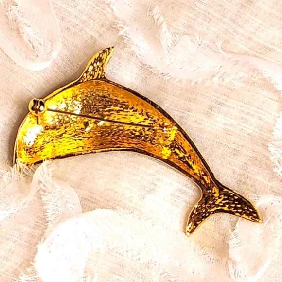 Blue Rhinestone DOLPHIN BROOCH - Picture 4 of 4
